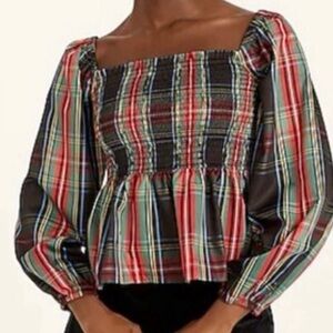 ✳️J. Crew Multicolor Plaid Smocked Blouse